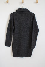 NEW Inis Crafts Ireland Gray Knit Long Zip Up Merino Wool Cardigan | M