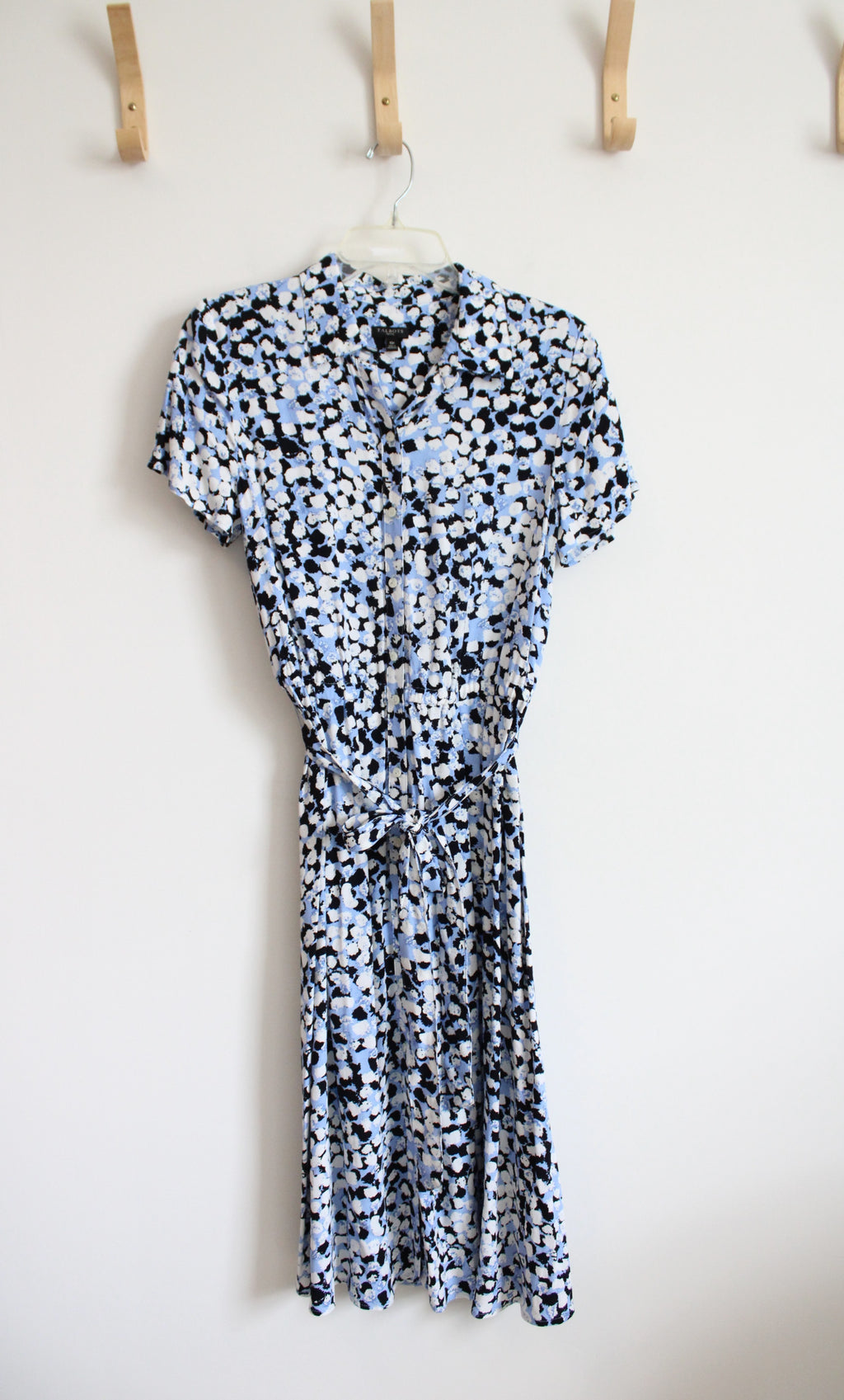 Talbots Blue Black & White Patterned Button Down Dress | 10 Petite