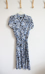 Talbots Blue Black & White Patterned Button Down Dress | 10 Petite