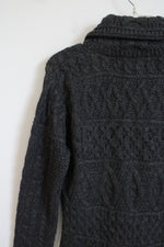 NEW Inis Crafts Ireland Gray Knit Long Zip Up Merino Wool Cardigan | M