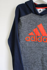 Adidas Navy Blue Gray Orange Logo Hoodie | Youth XL (18/20)