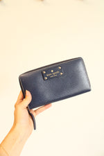 Kate Spade Neda Navy Blue Leather Zip Wallet