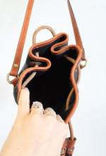 Dooney & Bourke Vintage Black & Brown Leather Drawstring Bucket Bag