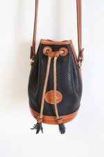 Dooney & Bourke Vintage Black & Brown Leather Drawstring Bucket Bag