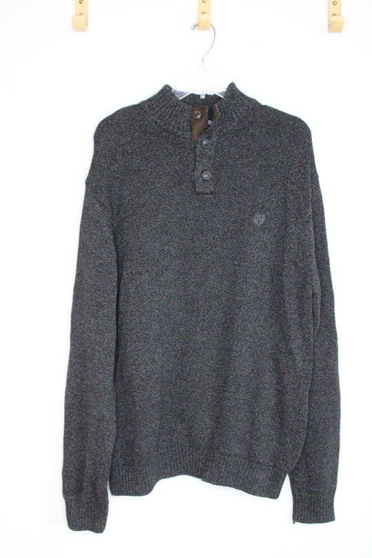 Chaps Suede Elbow Patches Gray Mock Neck Sweater | XL