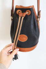 Dooney & Bourke Vintage Black & Brown Leather Drawstring Bucket Bag