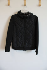 Time & Tru Black Quilted Zip Down Hoodie | S