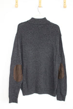 Chaps Suede Elbow Patches Gray Mock Neck Sweater | XL