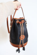 Dooney & Bourke Vintage Black & Brown Leather Drawstring Bucket Bag
