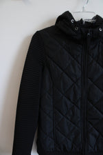 Time & Tru Black Quilted Zip Down Hoodie | S