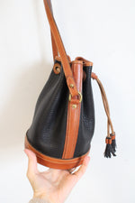 Dooney & Bourke Vintage Black & Brown Leather Drawstring Bucket Bag