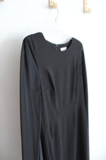 Calvin Klein Sheer Cape Sleeve Back Layer Black Sheath Dress | 14