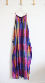 Ann Taylor Blue & Pink Plaid Halter Neck Maxi Dress | 14