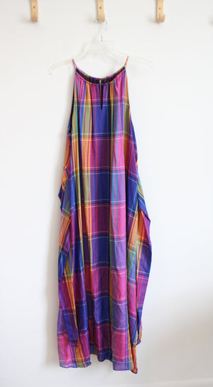 Ann Taylor Blue & Pink Plaid Halter Neck Maxi Dress | 14