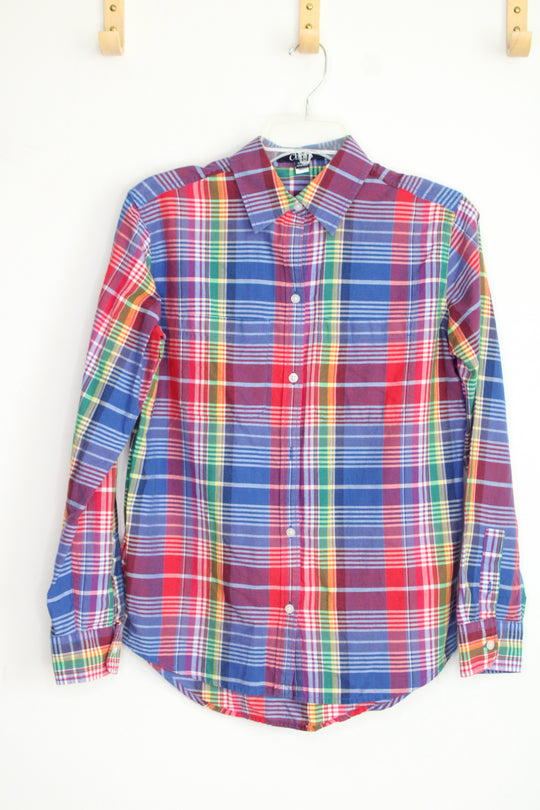 Chaps Vibrant Madras Plaid Long Sleeve Button Down Shirt | S