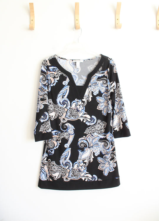 White House Black Market Blue & White Patterned Dress | M