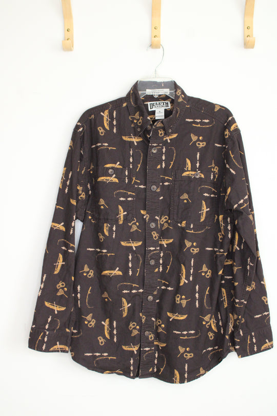 Duluth Trading Brown Free Swinging Flannel Canoe Print Shirt | M