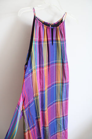 Ann Taylor Blue & Pink Plaid Halter Neck Maxi Dress | 14