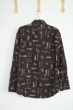 Duluth Trading Brown Free Swinging Flannel Canoe Print Shirt | M