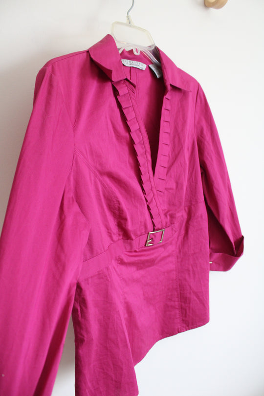 Larry Levine Fuchsia V-Neck Top | L Petite