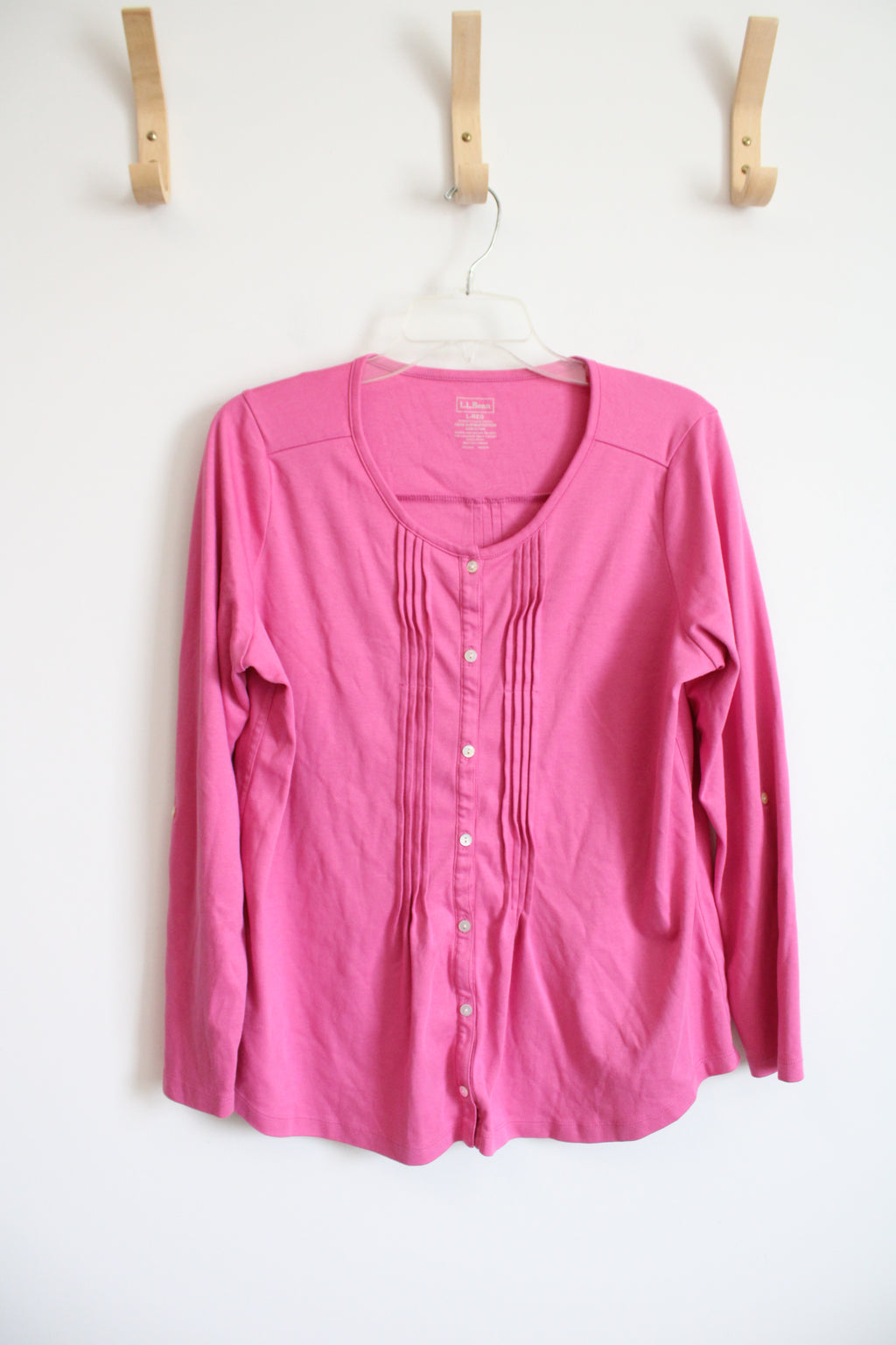 L.L. Bean Pink Button Down Long Sleeved Cotton Top | L