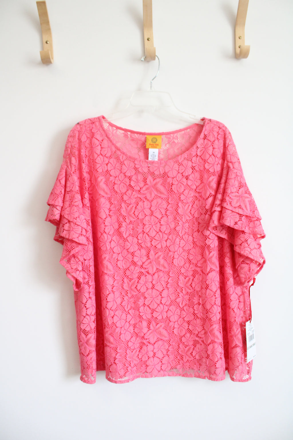 NEW Ruby Rd. Hot Pink Lace Flutter Sleeve Top | 1X