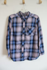 Eddie Bauer Classic Fit Purple & Blue Plaid Button Down Shirt | L