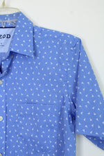 Izod Blue Sailboat Print Short Sleeve Button Up Shirt | S