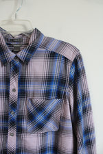 Eddie Bauer Classic Fit Purple & Blue Plaid Button Down Shirt | L