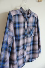 Eddie Bauer Classic Fit Purple & Blue Plaid Button Down Shirt | L