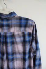 Eddie Bauer Classic Fit Purple & Blue Plaid Button Down Shirt | L