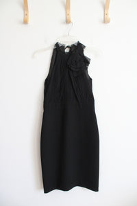 Ann Taylor Black Flower Halter Neck Black Sheath Dress | 0