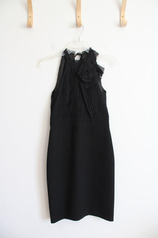 Ann Taylor Black Flower Halter Neck Black Sheath Dress | 0