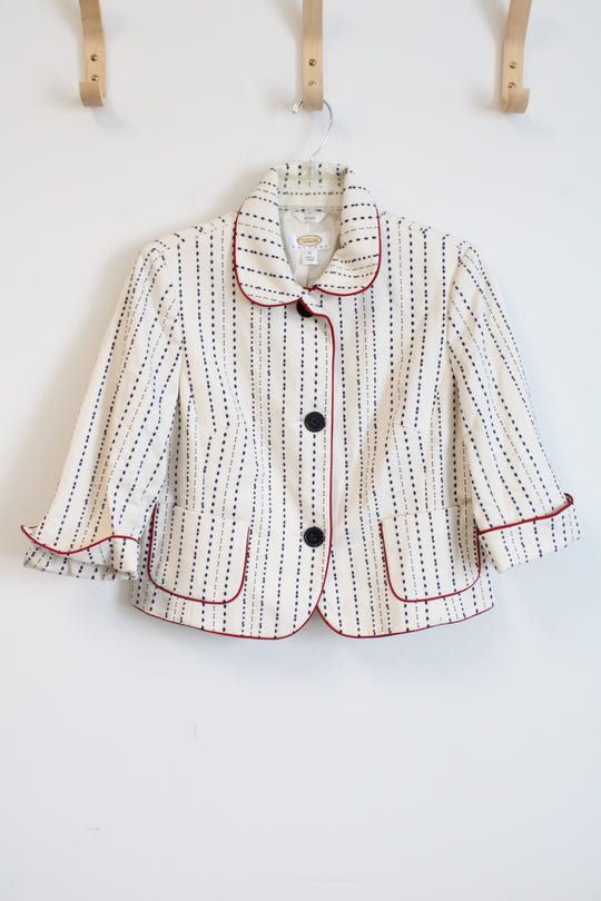 Talbots Cream Navy Blue Red Piped Jacket | 10