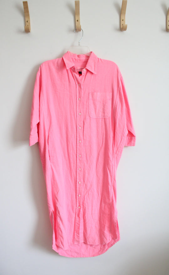 Universal Thread Bubble Gum Pink Linen Blend Button Down Dress | XS