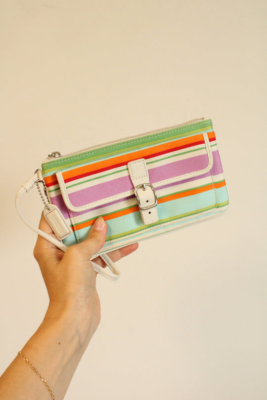Coach Y2K Hamptons Multicolor Striped Satin Wristlet