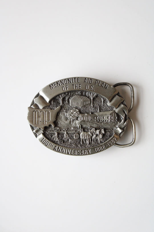 Siskiyou Buckle Co. Mennonite Aid Plan Of The U.S. 10th Anniversary Silver Belt Buckle