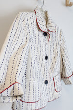 Talbots Cream Navy Blue Red Piped Jacket | 10