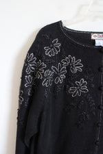 Tiara International Black Knit Beaded Vintage Cardigan | XL