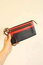Coach Navy Blue Poppy Red Leather Wristlet Wallet