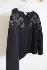 Tiara International Black Knit Beaded Vintage Cardigan | XL
