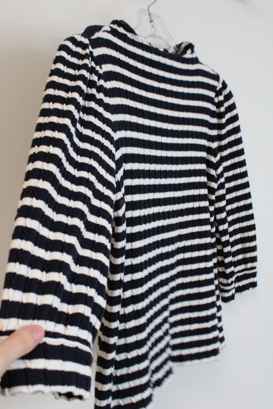 Talbots Navy Blue White Striped Long Sleeved Top | XL