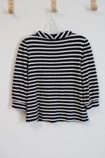 Talbots Navy Blue White Striped Long Sleeved Top | XL