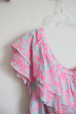 NEW Vineyard Vines Crystal Blue Bougainvillea Ruffle One Shoulder Dress | 10