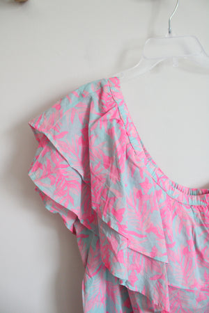 NEW Vineyard Vines Crystal Blue Bougainvillea Ruffle One Shoulder Dress | 10