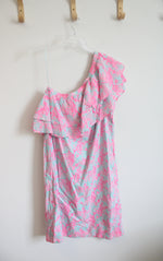 NEW Vineyard Vines Crystal Blue Bougainvillea Ruffle One Shoulder Dress | 10