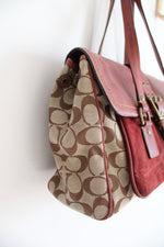 Coach Signature Brown & Burgundy Suede & Leather Satchel