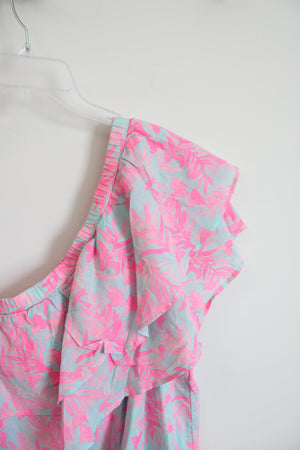 NEW Vineyard Vines Crystal Blue Bougainvillea Ruffle One Shoulder Dress | 10