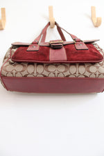 Coach Signature Brown & Burgundy Suede & Leather Satchel