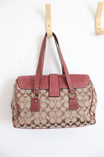 Coach Signature Brown & Burgundy Suede & Leather Satchel